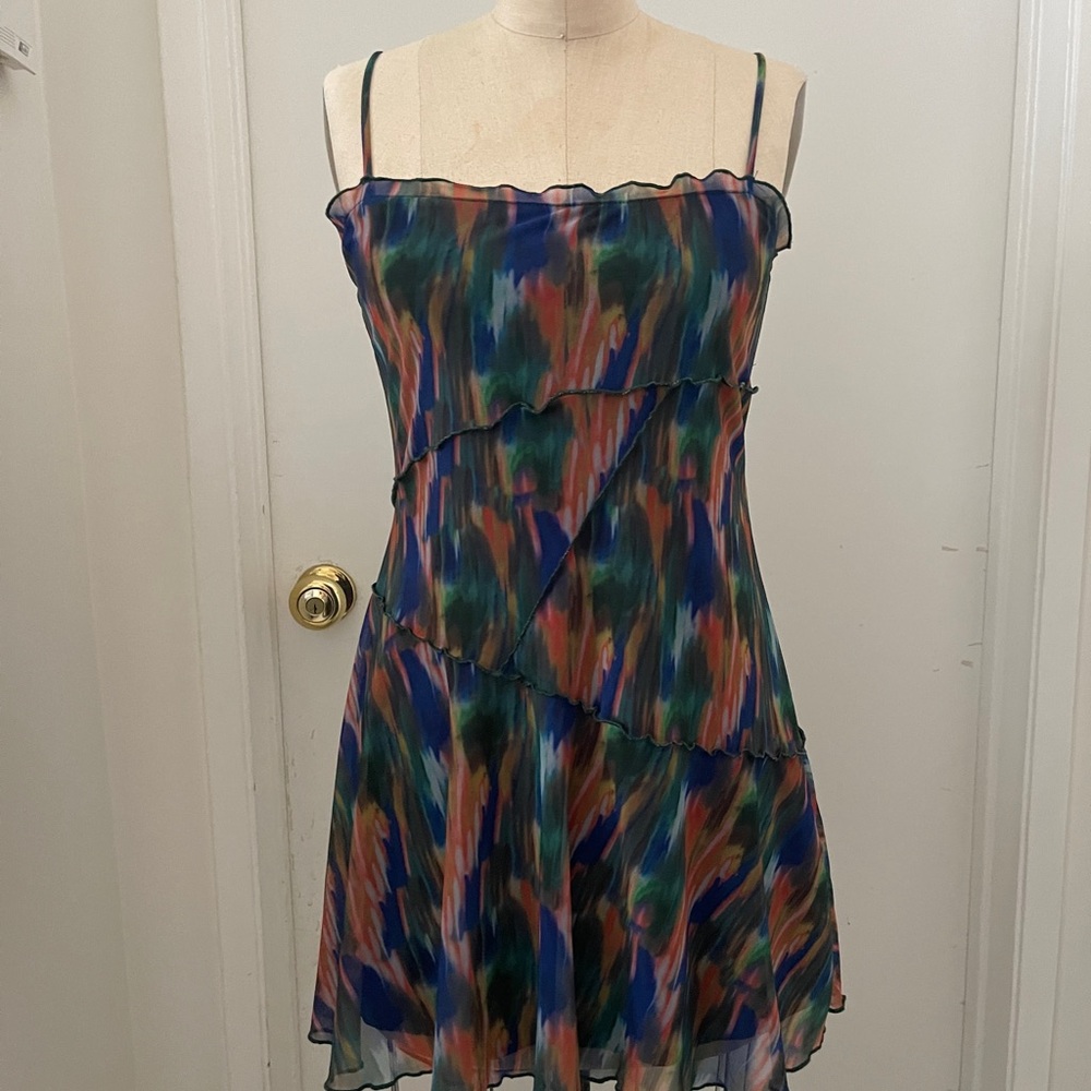 Urban Outfitters Blue and Orange Spaghetti Strap Mini Dress